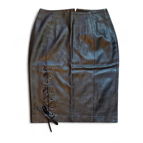 MINKPINK Dresses & Skirts - NWT MINKPINK Faux Vegan Leather Black Gothic Chic Lace-Up Pencil Skirt — SMALL
